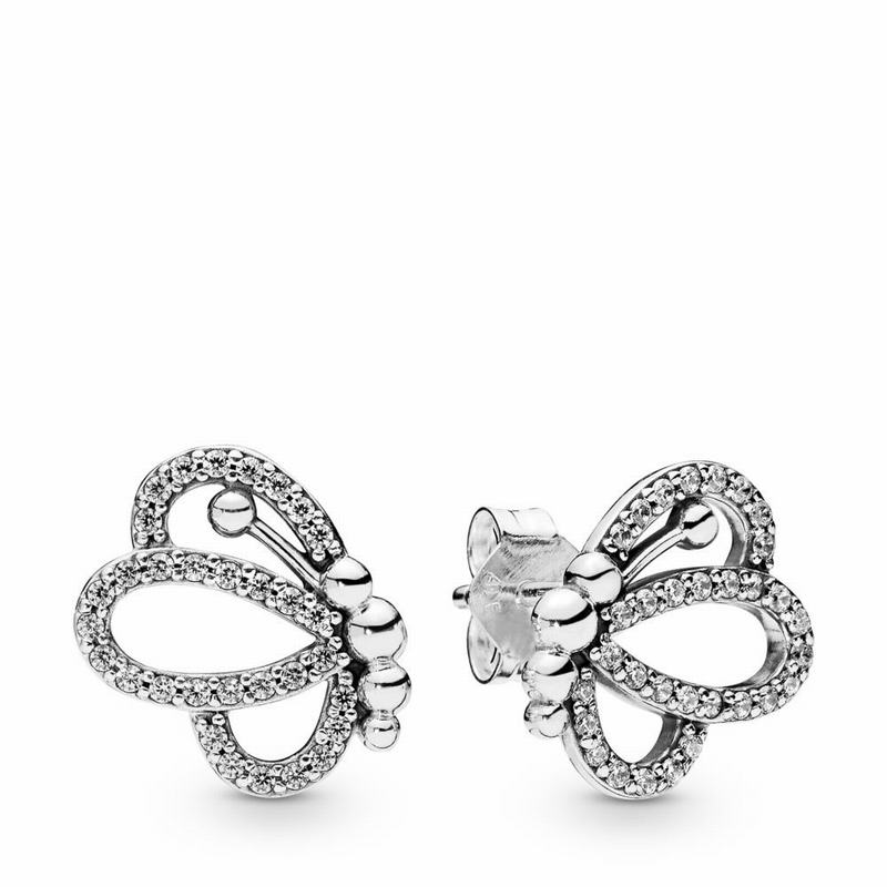 Pandora Butterfly Outlines Stud Earrings - Sterling Silver/Cubic Zirconia - Canada | RG7163HN